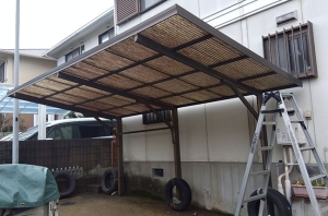 生駒市　Ｍ邸　駐車場屋根（遮熱性ポリカへ）取替